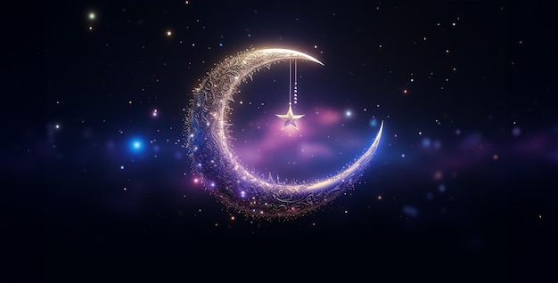 Beautiful Bright crescent moon Eastern star weste