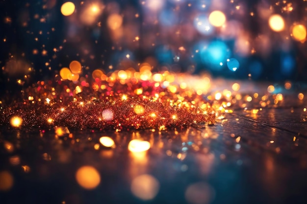 Beautiful bright glitter background bokeh effect Sparkling lights a pile of metallic confetti