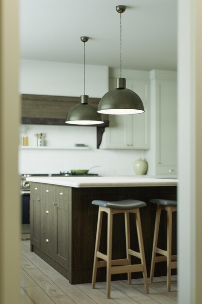 Beautiful bright kitchen in a new luxury home in a traditional style