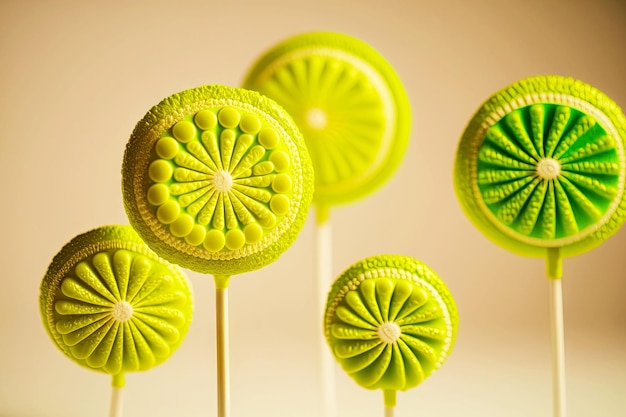 Beautiful bright lime green handmade lollipops on twigs