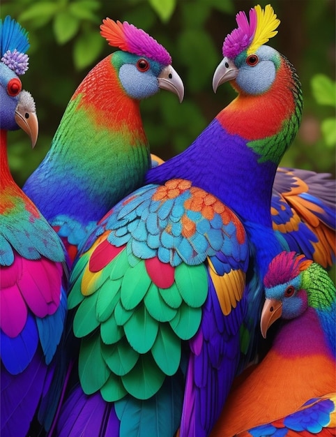 beautiful bright multicolor peacockS in jungle