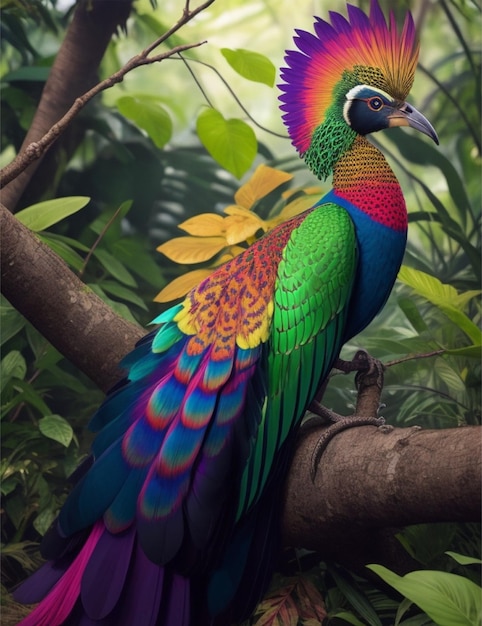 beautiful bright multicolor peacockS in jungle