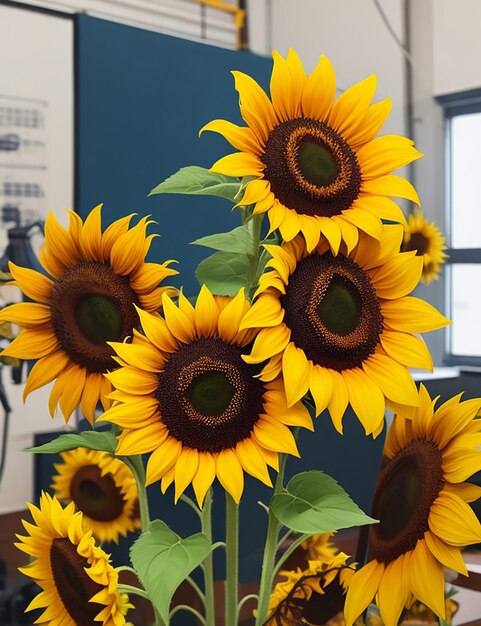 Beautiful bright sunflower in studio