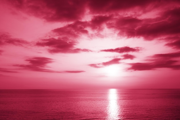 Beautiful bright sunset by the sea colors of 2023 viva magentaLovely seascape with cumulus clouds above sea surface