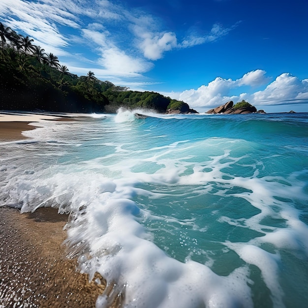 Beautiful bright sunset on a tropical paradise beach