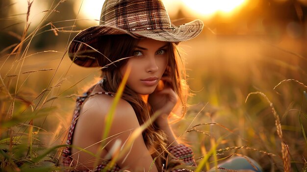 Photo beautiful brunette girl outdoors in nature rustic country style attractive and sexy