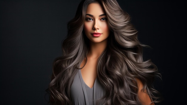 Beautiful brunette girl with very long wellgroomed smooth hair Develop Advertisement for hairdresser