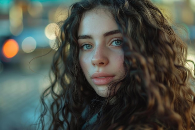 Beautiful brunette model with long wavy hair