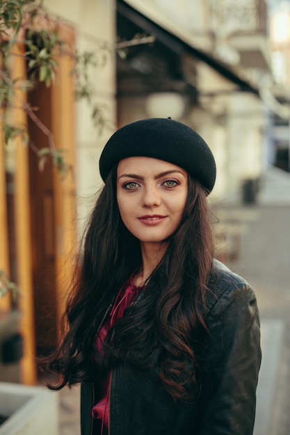 Beautiful brunette woman dressed in retro style