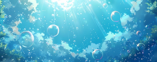 Beautiful Bubbles in Water with Rays of Light Streaming Down