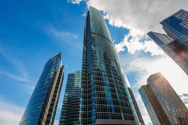 Beautiful buildings of Moscow city with cloudy sky