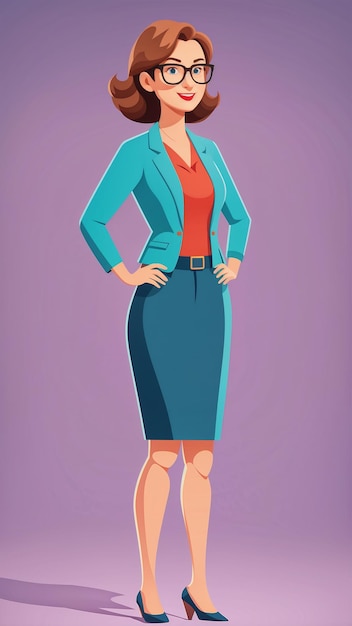 Beautiful Business Woman In Glasses And Blue Suit Vector Illustration