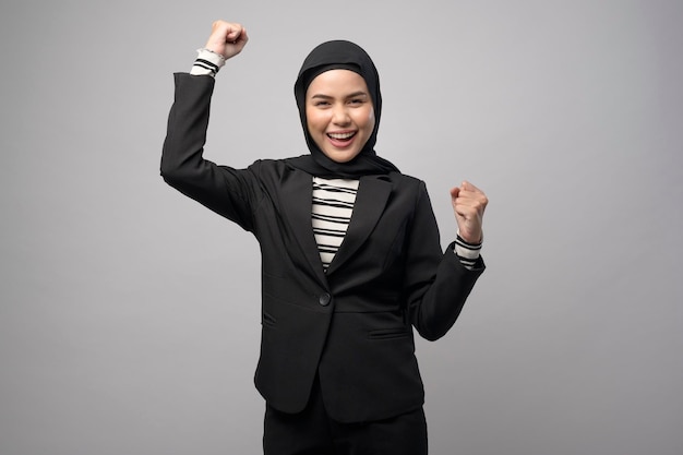 A beautiful business woman with hijab portrait on white background