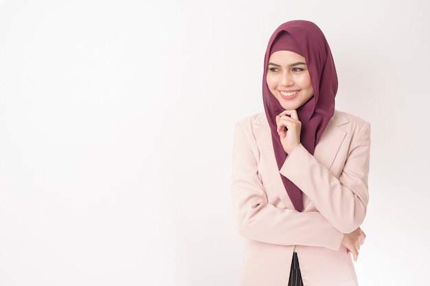 Beautiful business woman with hijab portrait on white background