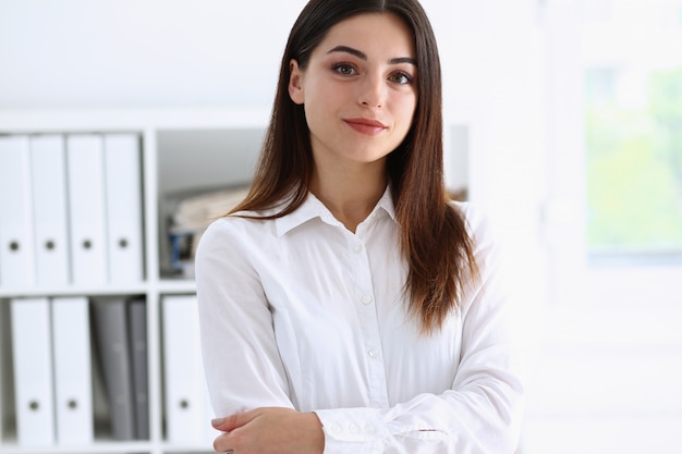 Beautiful businesswoman brunette portrait in the office