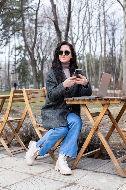 Beautiful businesswoman working on a laptop.