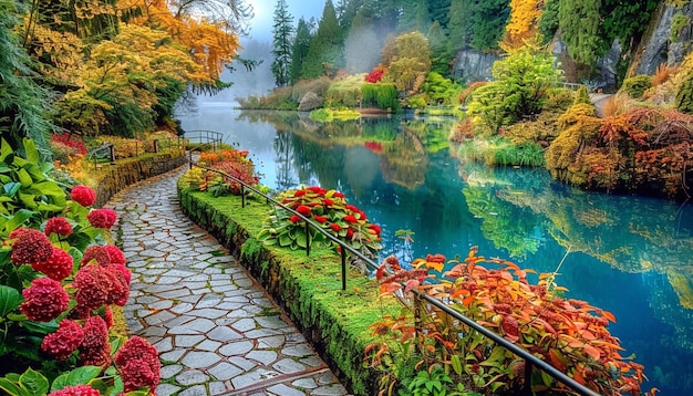 Photo a beautiful butchart garden in a river 2