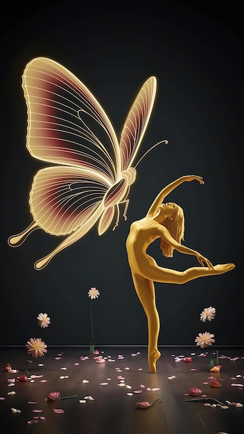 beautiful butterfly approaching a dancing woman