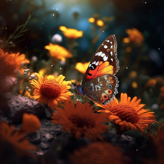 Beautiful butterfly flowers garden background images Generative AI