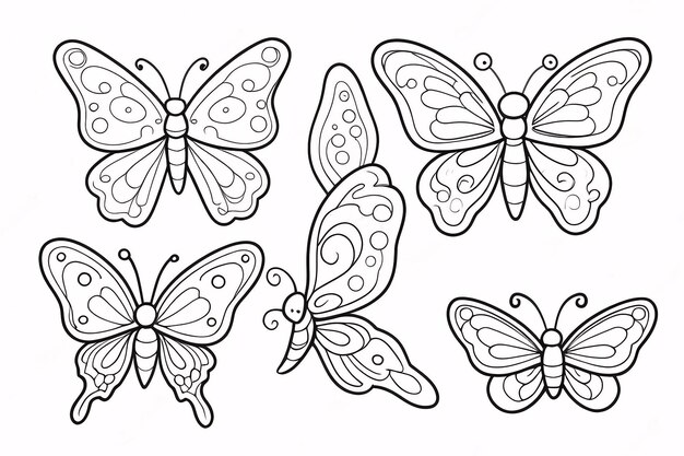 Photo beautiful butterfly line art hand drawn kids coloring book illustration adult coloring page