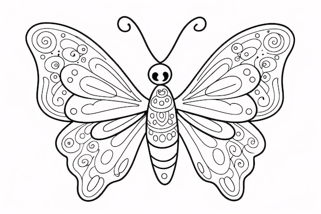 Beautiful Butterfly Line Art Hand Drawn Kids Coloring Book Illustration Adult Coloring Page