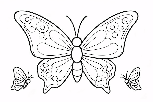 Photo beautiful butterfly line art hand drawn kids coloring book illustration adult coloring page