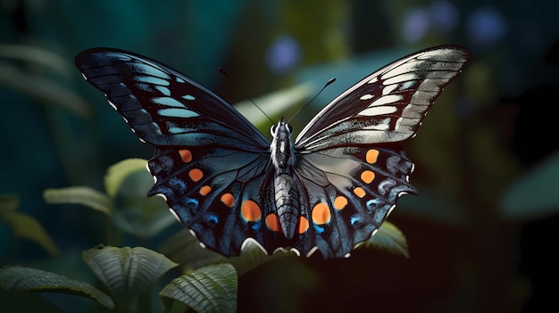 Beautiful butterfly with spread wings on a dark background