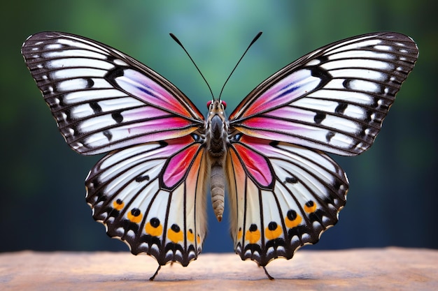 Beautiful butterfly on wooden table with nature background Papilio demoleus