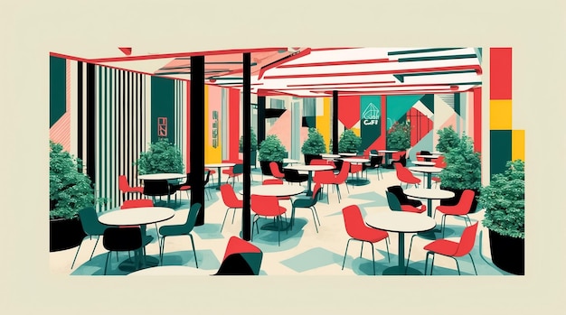 Beautiful cafe design flat illustration