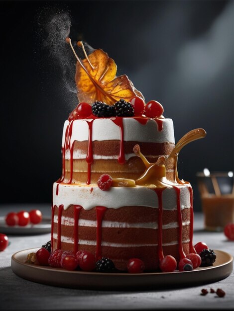 beautiful cake decoreted by fruits