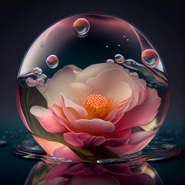 a beautiful camelia bloom flower swimming in translucent water