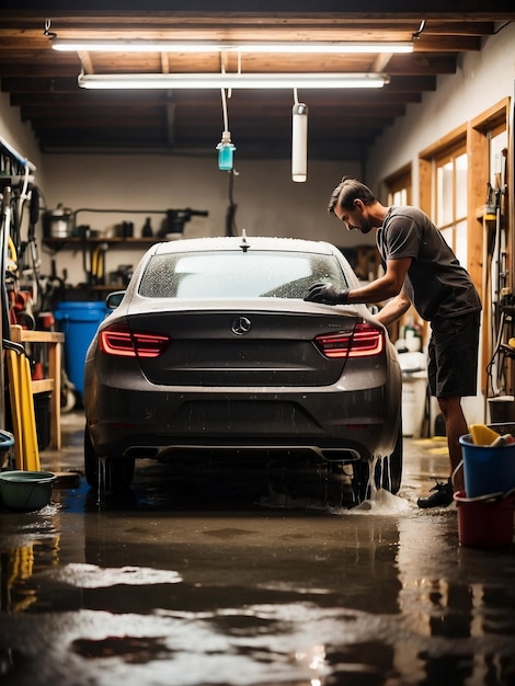 beautiful car at washing service