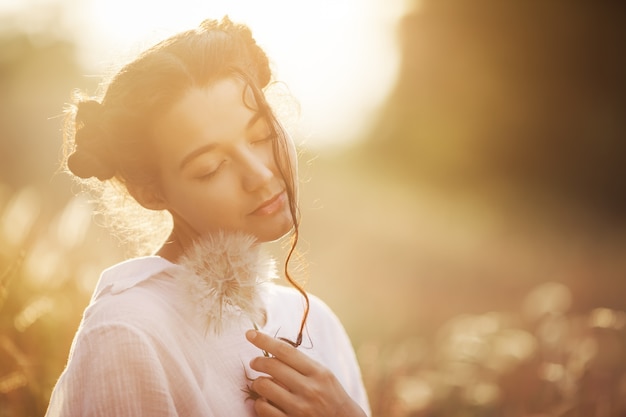 Beautiful Carefree Woman in Fields Being Happy Outdoors