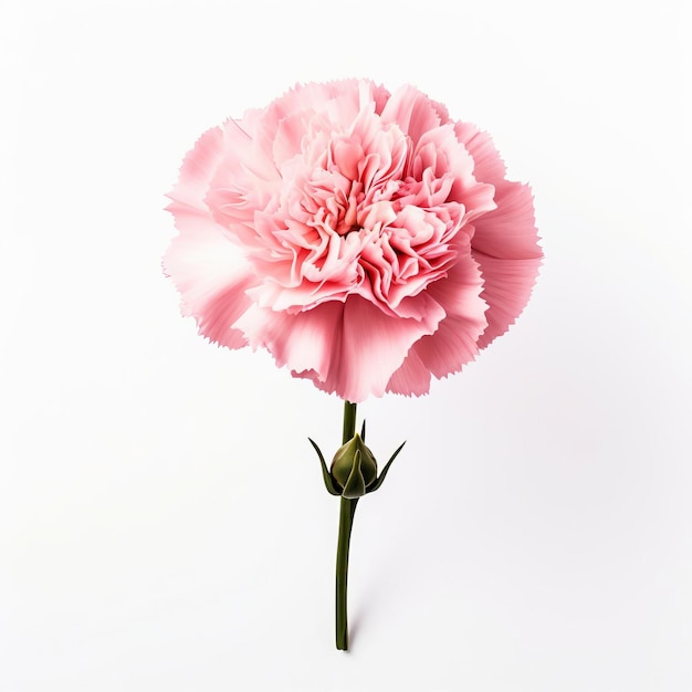 Photo beautiful carnation flower on minimal white isolated background