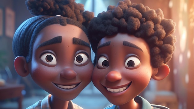 a beautiful cartoon black girls couple smiling