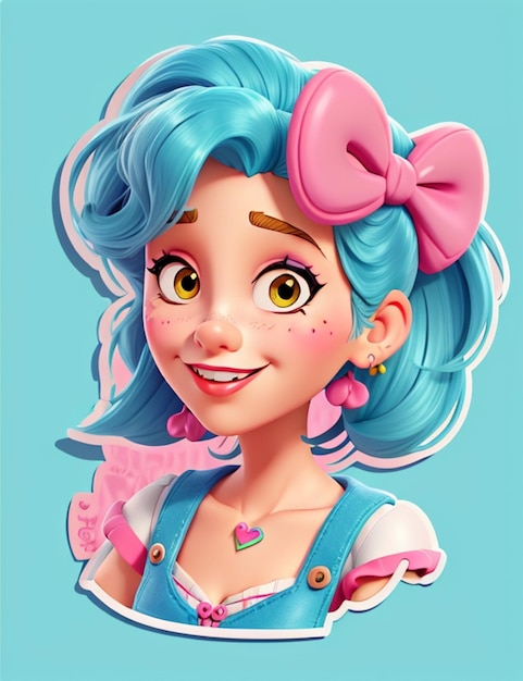 Beautiful cartoon girl with pink hair and blue eyes Vector illustration AIGenerated