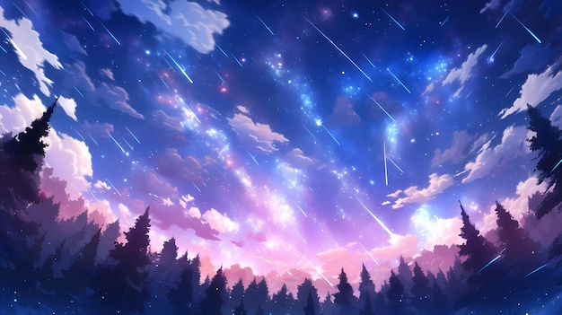 Beautiful cartoon illustration of starry sky