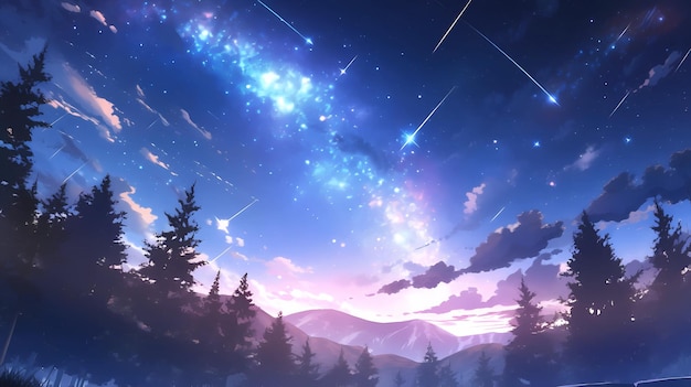 Beautiful cartoon illustration of starry sky