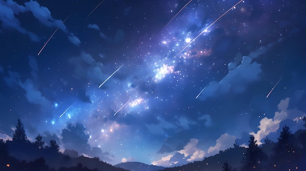 Beautiful cartoon illustration of starry sky