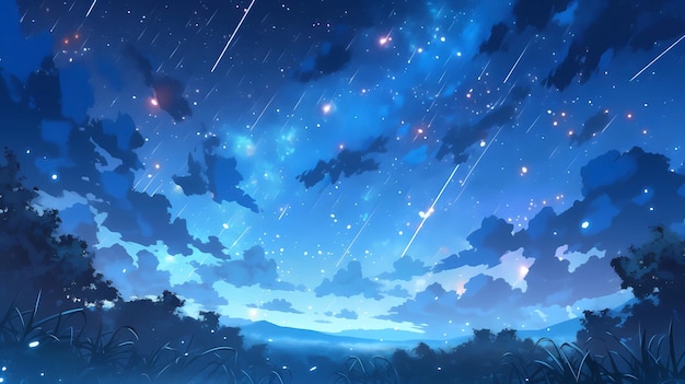 Beautiful cartoon illustration of starry sky