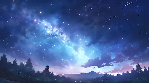 Beautiful cartoon illustration of starry sky