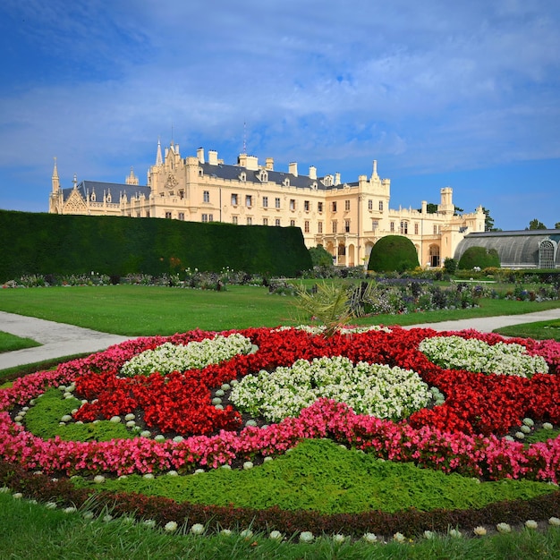 A beautiful castle with a garden and a park Lednice Czech Republic South Moravia A popular tourist spot for travel and excursions