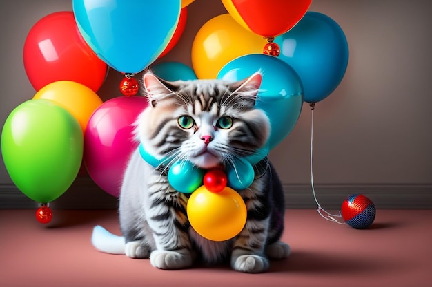 Beautiful cat celebrates a birthday generated by AI