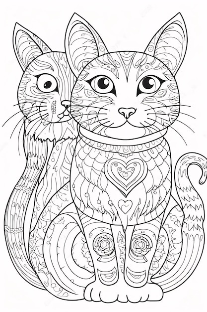 Photo beautiful cat mandala line art hand drawn kids coloring book illustration adult coloring page