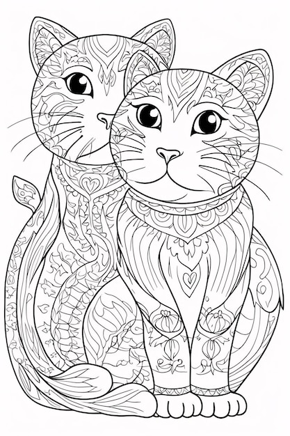 Photo beautiful cat mandala line art hand drawn kids coloring book illustration adult coloring page