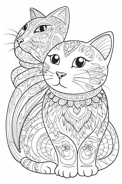 Beautiful Cat Mandala Line Art Hand Drawn Kids Coloring Book Illustration Adult Coloring Page