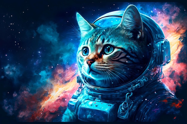 Beautiful cat in outer spaceFirst trip to space