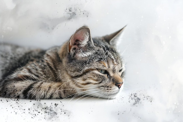 Beautiful cat sleeping on snow closeup Winter season concept