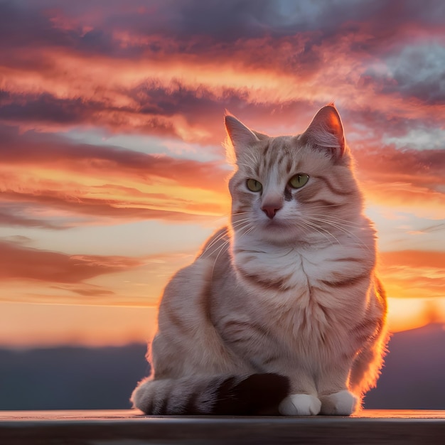 Beautiful cat with sunset