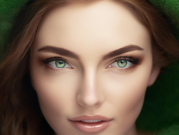 Beautiful caucasian woman staring into the camera with green eyes